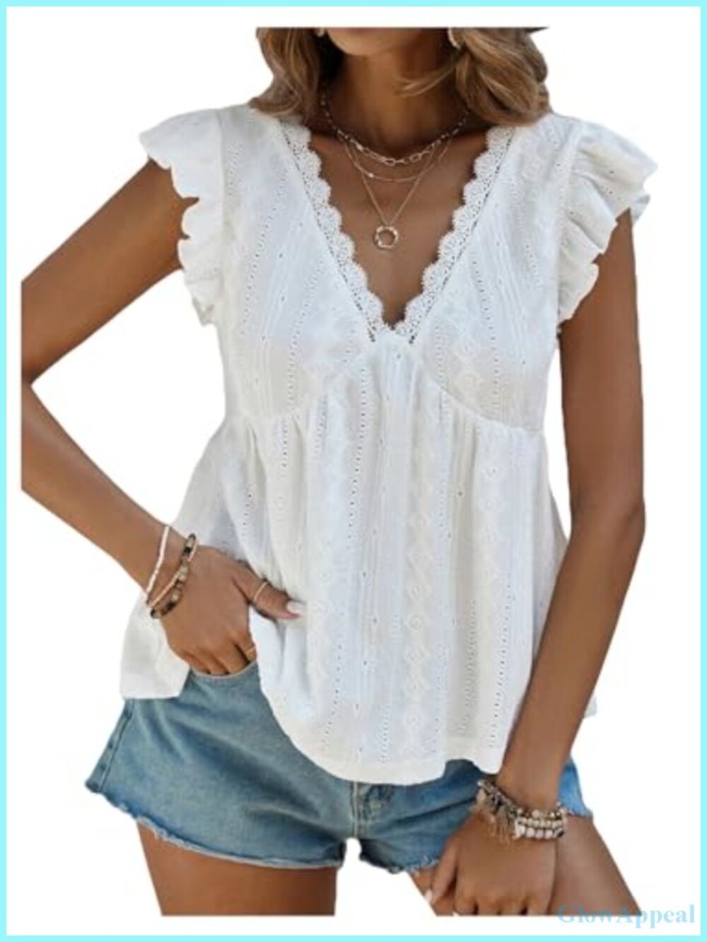 SweatyRocks Lace Trimmed Ruffle Eyelet Blouse Flowy Peplum Tank Top